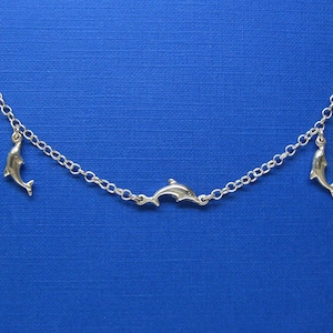 Charm Anklet Sterling Silver 5 Puff Dolphins 10&quot; inches Beach 3369