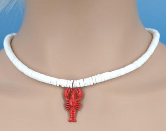 Red Lobster Pendant Puka Shell Necklace, Choose Length, 7067-360