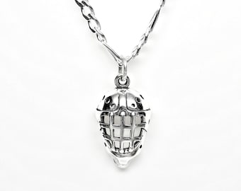 Hockeykeepermasker sterlingzilver 3D wintersportbedelhanger of ketting 1937