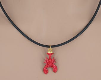 Red Lobster Pendant Necklace, Black Rubber Cord, Choose Length, 9002-359