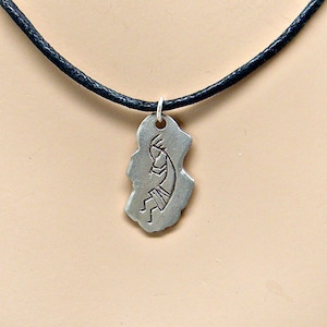 Pewter Kokopelli Petroglyph Necklace Southwest Mystical Flute Player Adjustable Cord Sized for Youth to Adult 9001-80