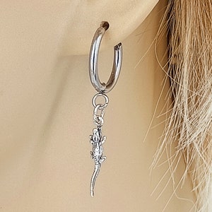 Gator Alligator Sterling Silver, Stainless 16mm Huggie Hoop Earrings Pair 3703-1807