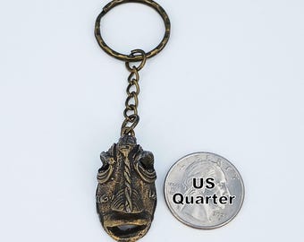 Bronze Tribal Mask Keychain, Metal Key Ring Mask-KC