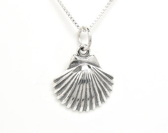 Scallop Sea Shell Sterling Silver Beach Charm Pendant or Necklace 1893