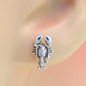 Lobster Earrings Sterling Silver Sea Life, Beach, Sea Food Tiny Minimalist Ear Studs 3485