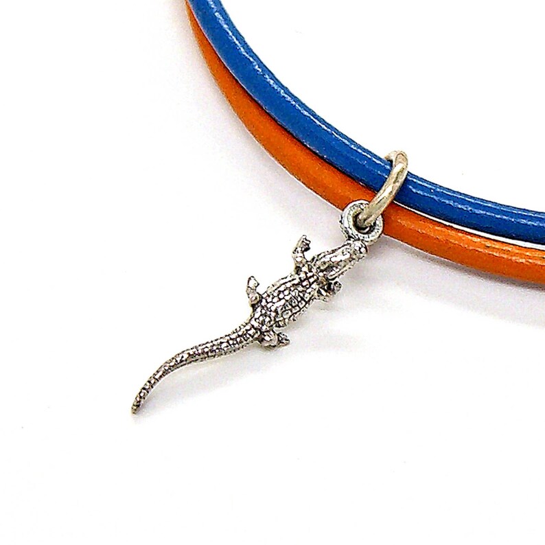 Leather Bracelet or Anklet Gator Alligator Sterling Silver School Team Colors Animal Jewelry Pendant Charm 1807