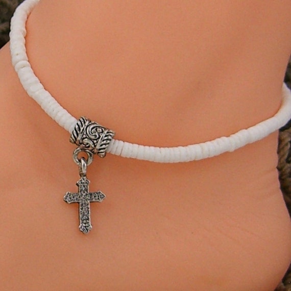 Cross Gothic Spanish Style Puka Shell Anklet Adjustable Etsy