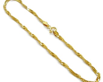 22Kt Gold Plated Singapore 040 over Sterling Chain Anklet 2.5mm 9.75 Inches Style 921