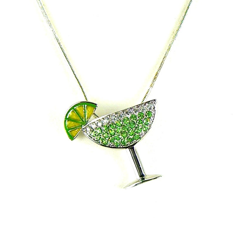 Set Silver Margarita With Lime Necklace Earrings Cocktail Etsy