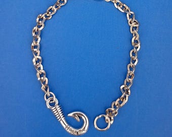 Textured Link Chain Bracelet Fish Hook Clasp, 312-TxChn
