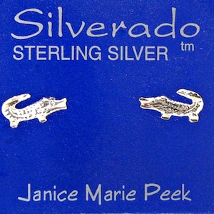 Alligator Gator Crocodile Earrings Sterling Silver Tiny Minimal Post Ear Studs 3494