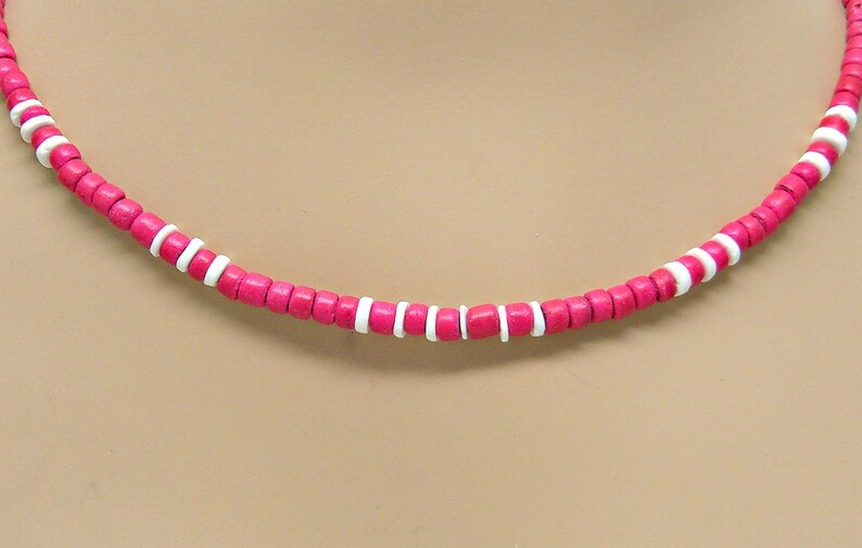 Surfer Necklace SUP 17 Inches Girls Women 7107 Necklace Pink Coconut Beads White Puka Shell Hawaiian Sea Shell Beach Jewelry