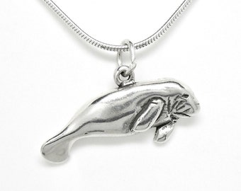 Manatee Sterling Silver Sea Cow Beach Wildlife Charm Pendant or Necklace 1913
