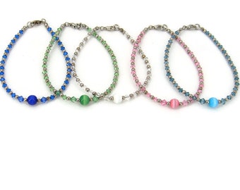 Beaded Anklet, Color and Silver Beads: Choice of 4 Colors 6273X