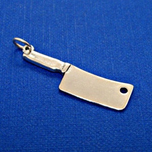 Chef Knife BBQ Meat Cleaver Sterling Silver Cooking Food Charm Pendant or Necklace  2071