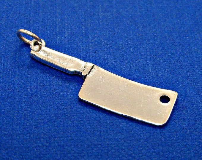 Chef Knife BBQ Meat Cleaver Sterling Silver Cooking Food Charm Pendant