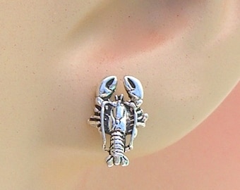 Lobster Earrings Sterling Silver Sea Life, Beach, Sea Food Tiny Minimalist Ear Studs 3485