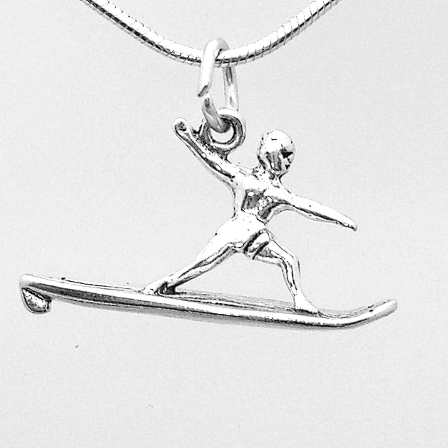 Surfer on Surfboard Sterling Silver 3D Beach Surfing Charm