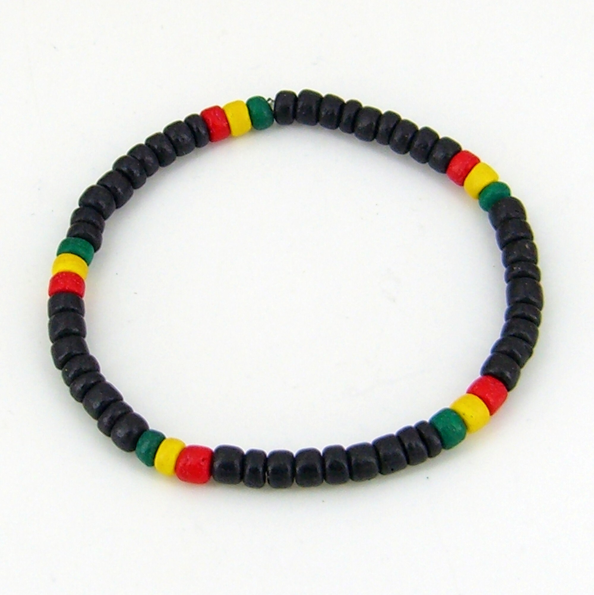 ラスタ ストレッチブレスレット ブラック、レッド、イエロー、グリーン