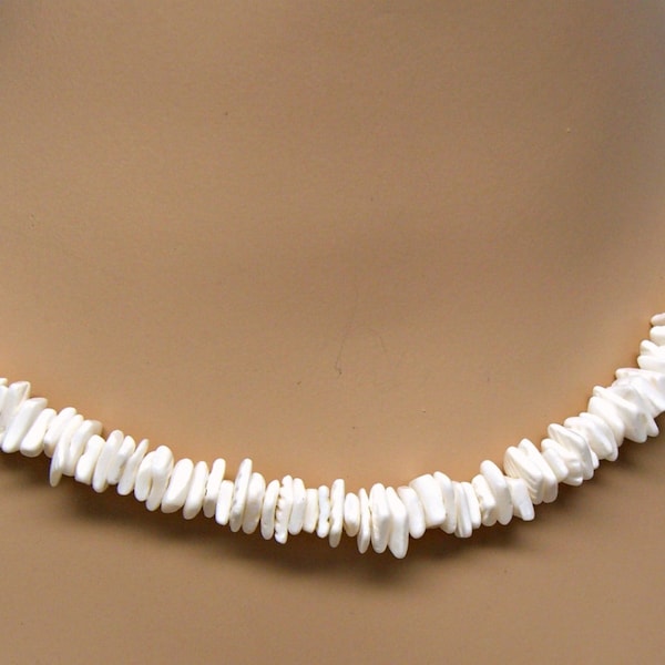 Puka Sea Shell Necklace or Choker White Square Cut Chip Lengths 15, 16, 18, 20 inches Hawaiian Beach Surfer SUP Youth to Adult 7065