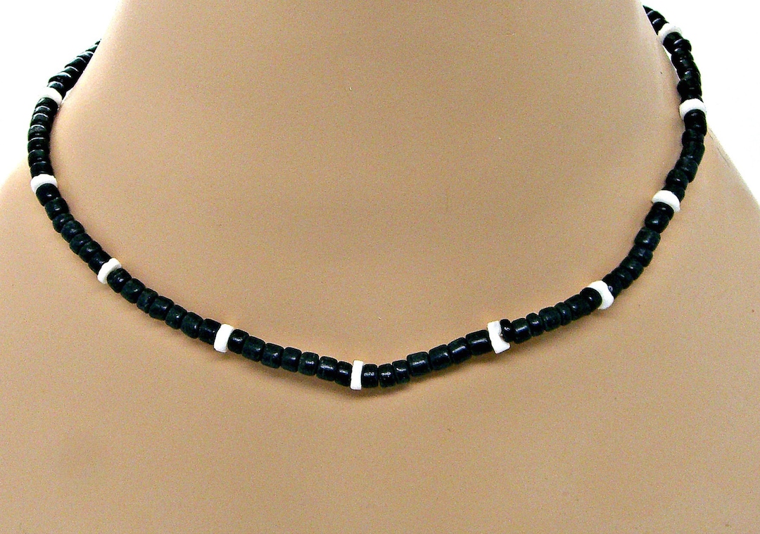 Surfer Beaded Necklace 4-5mm Puka Sea Shell and Black Coconut - Etsy