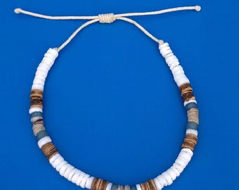 Puka Shell, Heishi Adjustable Bracelet, Hawaiian Surfer SUP 6276