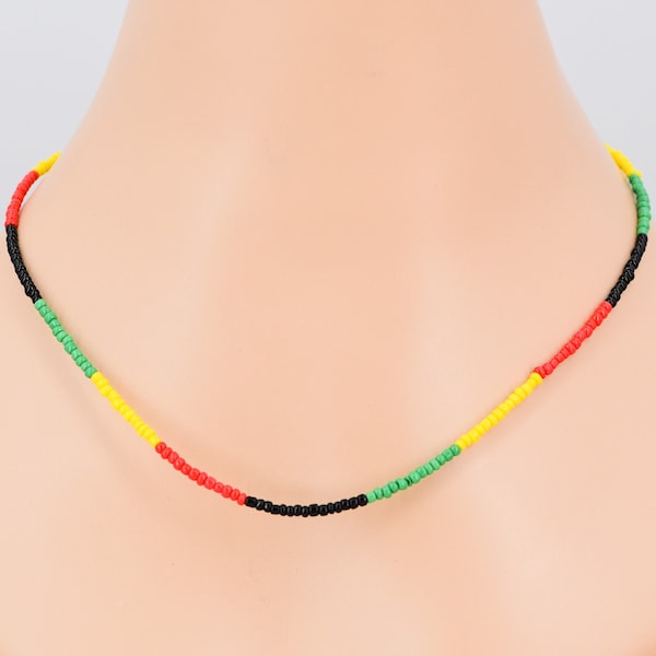 Rasta Seed Beads Necklace 20" to 22.5" Adjustable Length Bright Rastafarian Multicolors 7002-BRT