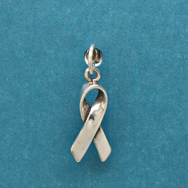 Folded Ribbon Sterling Silver Cancer Military and other Causes Support Mini Charm for Bracelet or Anklet 1808