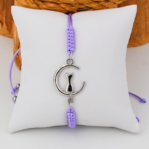 Cat on the Moon Bracelet Adjustable Silky Cord 5 to 10 Inches Choice of 4 Colors 1031-19