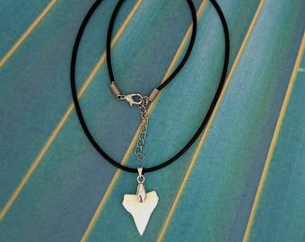 Large Shark Tooth Surfer Necklace Black Silicone Cord on Silver Bail Choice of Length 9002-WSTU