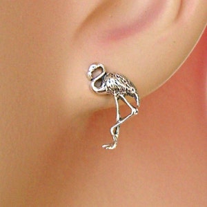 Earrings Flamingo Sterling Silver Tropical Bird Tiny Minimal Pierced Tiny Ear Studs, Post Earrings 3459