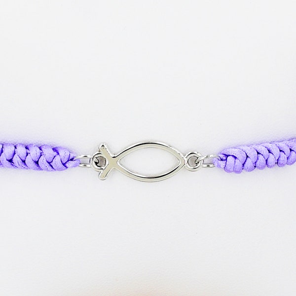Christian Fish Bracelet Adjustable Silky Cord 5 to 10 Inches Choice of 5 Colors 1031-98
