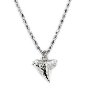 Silver Shark Tooth Necklace Stainless Steel 3mm Rope Chain 20 or 24 Inches 9035-06