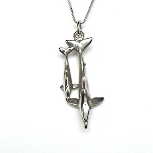 Dolphin with Calf Sterling Silver Vertical Pendant Beach Charm or Necklace 1903