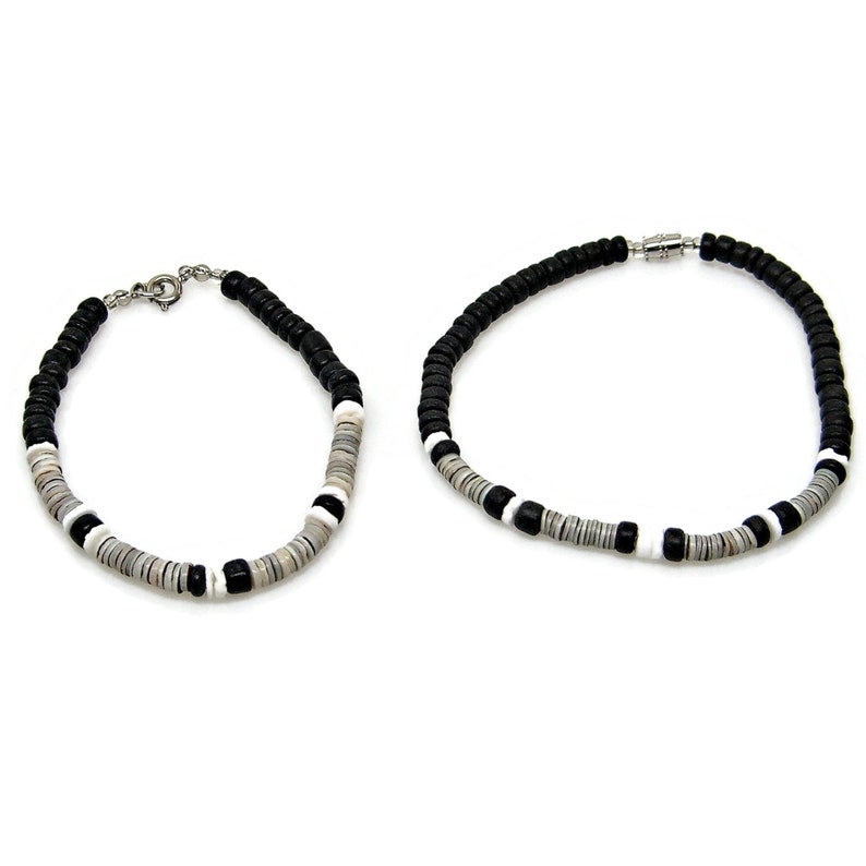 Anklet or Bracelet Black Coconut, Heishi and Puka Shell Beads Hawaiian Surfer SUP 5209 6267 image 1