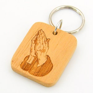 Wood Praying Hands Chain Laser Cut Religious Christian Faith Prayer Key Ring