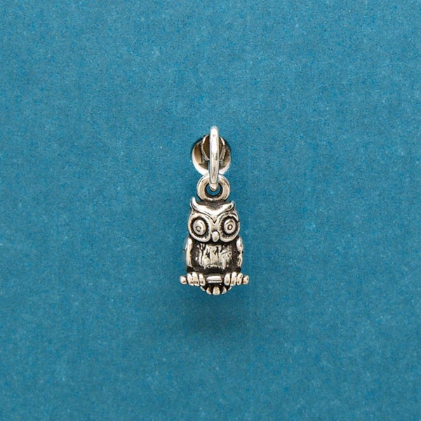 Owl Sterling Silver Wild Animal Bird Mini Charm for Bracelet or Anklet 1798