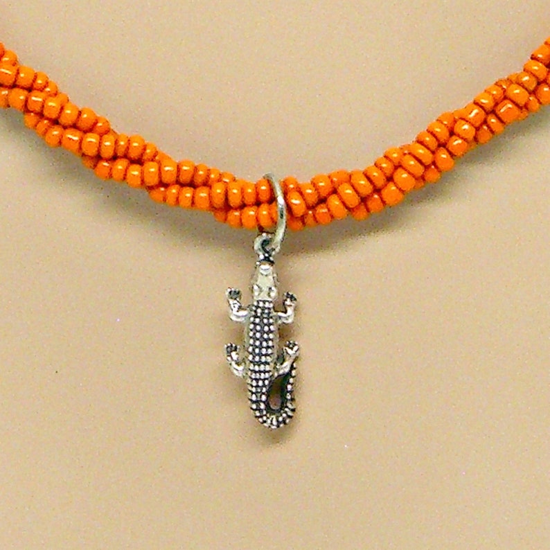 Gator Sterling Silver Necklace Braided Seed Beads Beaded Multi Strand 18 Inches Florida Colors 1842GN