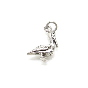 Pelican Sterling Silver Sea Bird 3 Dimensional Animal Charm Pendant or Necklace 1825
