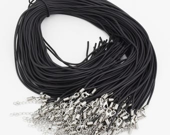 Black Silicone Necklace Cord with Clasp, Extender Chain, 21.5 inches, 2mm Diameter, 10 Piece Lots Wholesale Jewelry Making