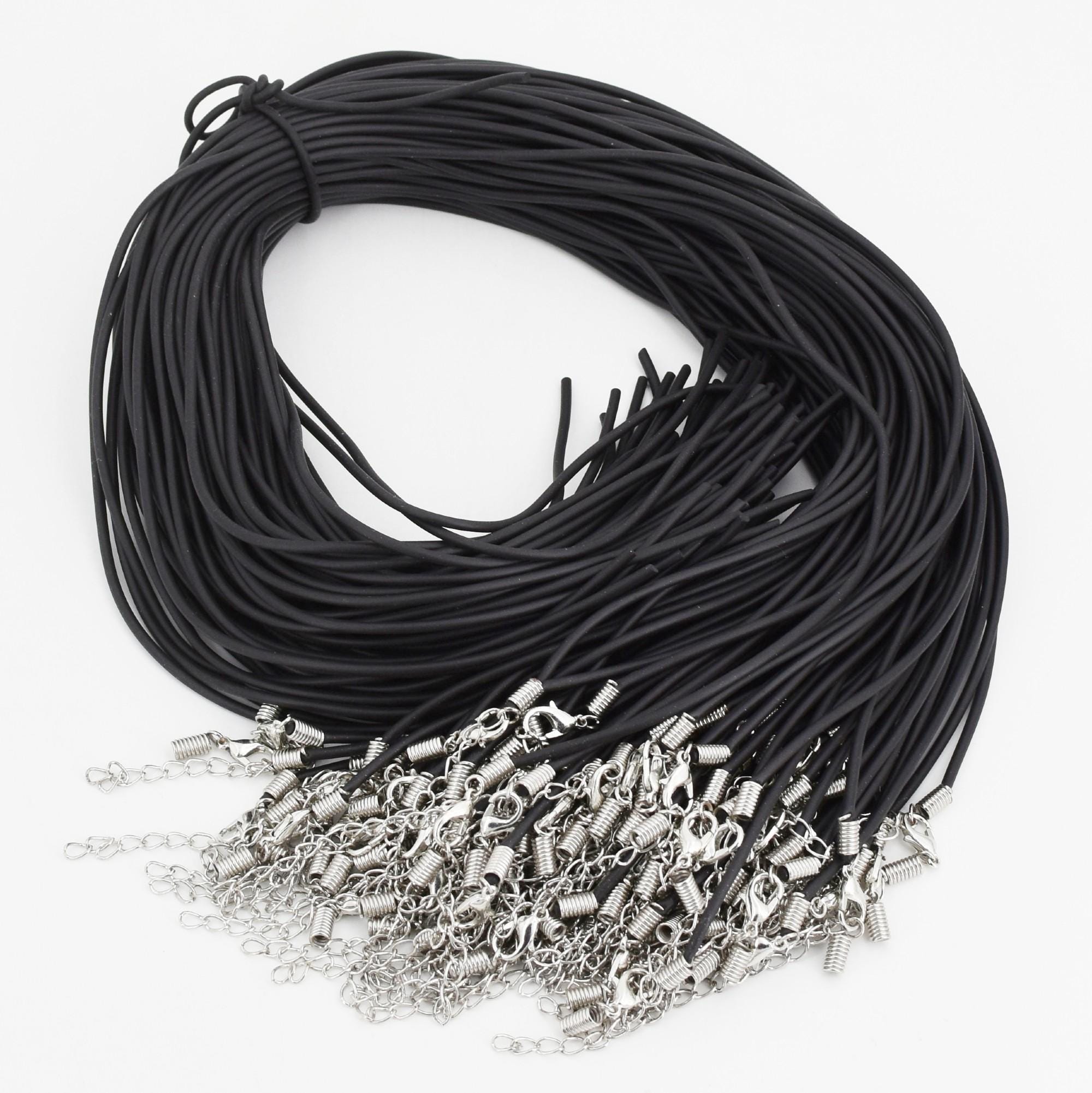 Black Silicone Necklace Cord With Clasp, Extender Chain, 21.5