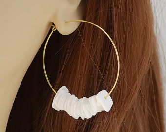 Ohrringe Puka Muschel Ohr Hoops Square Cut Sea Shell Gold 45 mm Paar FP152-CHIP