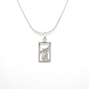 Kitty Cat Outline in Window Frame Sterling Silver Pet Charm Pendant or Necklace 2138