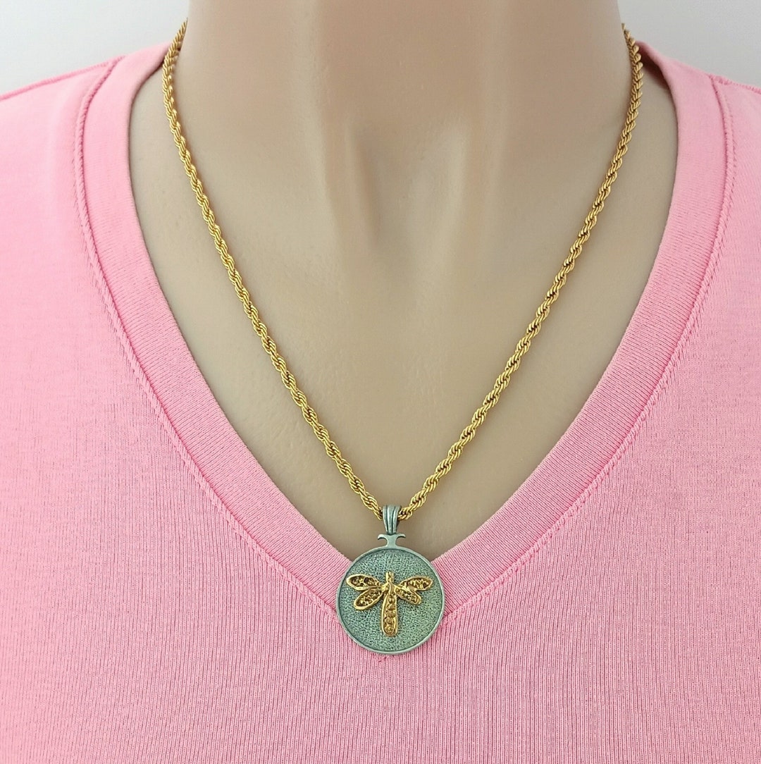 Dragonfly Necklace, Stainless Steel 3mm Gold or Silver Rope Chain