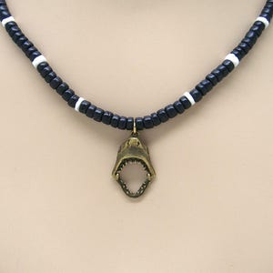 Shark Head Necklace with Moveable Jaw made with Coconut and Puka Seashell Beads choice of 18-21-or 24-Inch lengths