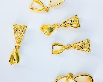Gold Plated Jewelry Pinch Bail, Filigree Design, Wide Opening for Thick Chains, Jewelry Making