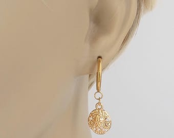Sand Dollar Sea Shell Huggie Hoop Earrings Gold Beach Jewelry 3703-348