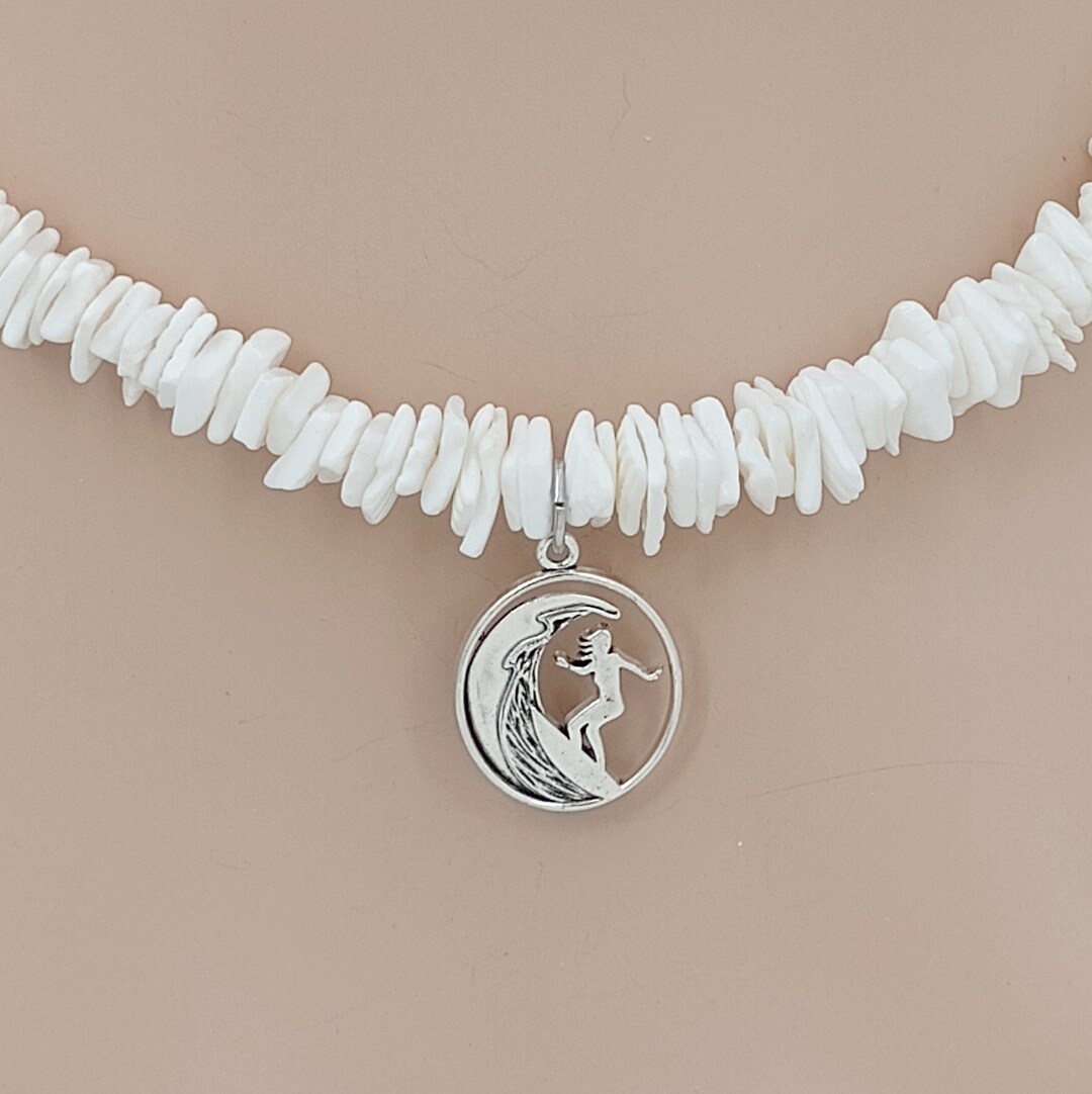 Surfer Shell Chain PUKA Seashell, Silver Surfer Girl Necklace, Choice of 15, 16, 18, 20 ...