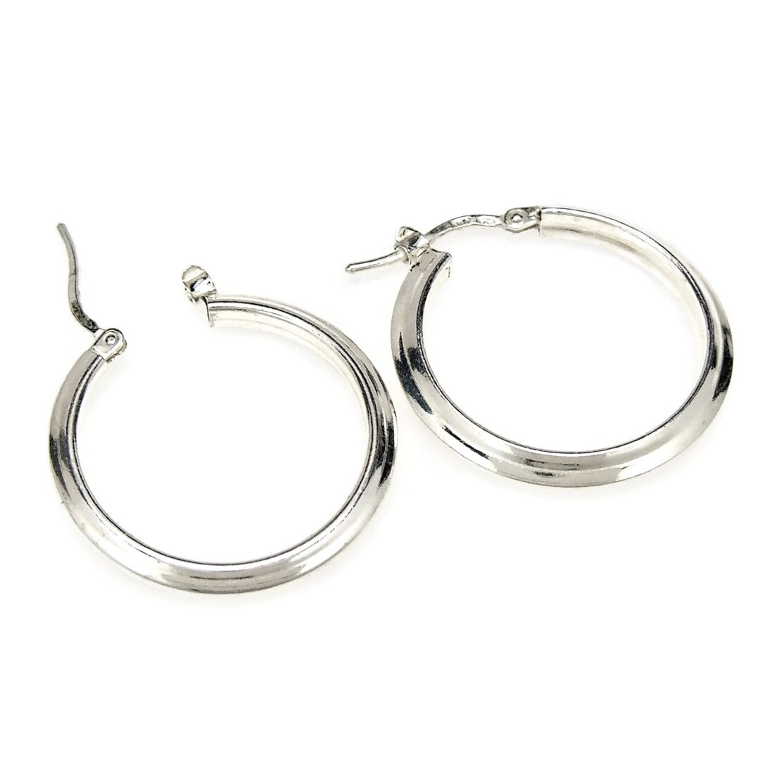 Earrings 26 Mm Sterling Silver Hoops Beveled Edge Click Top