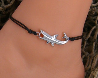 Shark Anklet or Bracelet Adjustable Silky Cord String with Chain Extender Choice of 2 Colors 1004-76